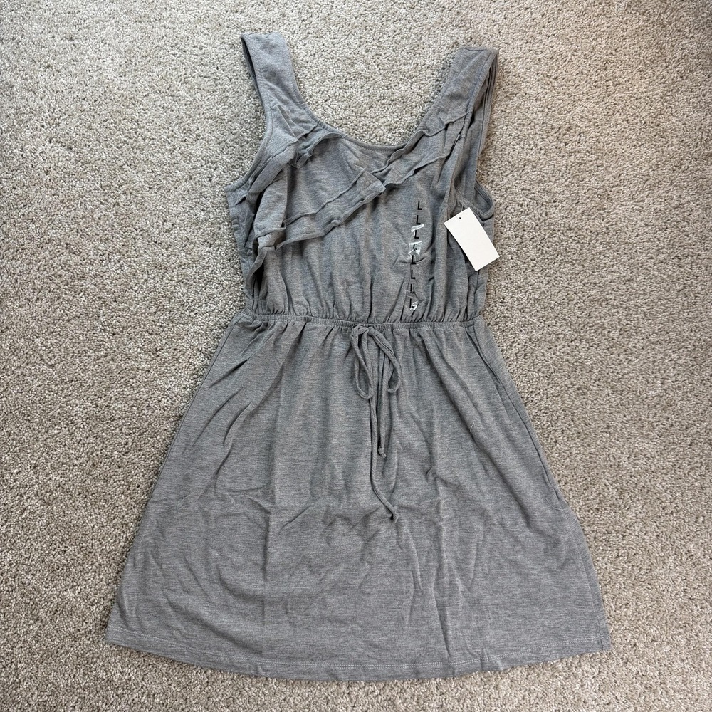 Self Esteem Dress Womens Large Gray Ruffle Sleeveless Scoop Neck Jersey Sundress